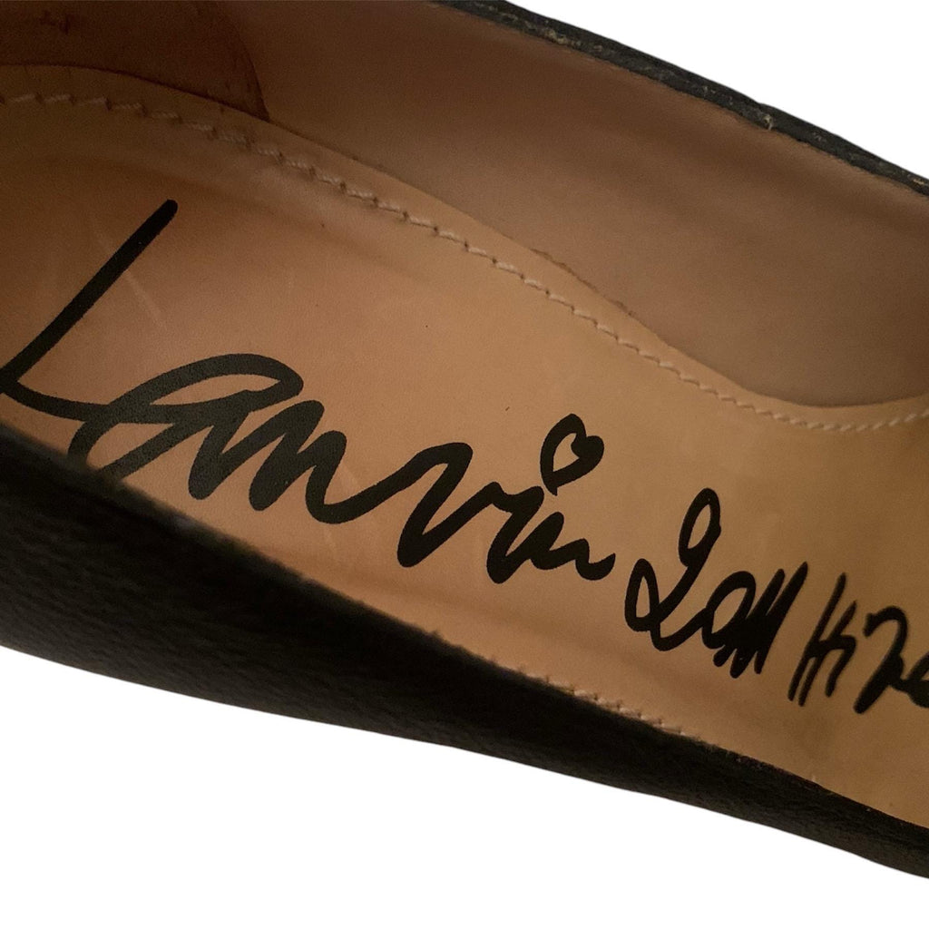 Lanvin black leather stiletto heels with snap closure ankle strap, made in Italy
