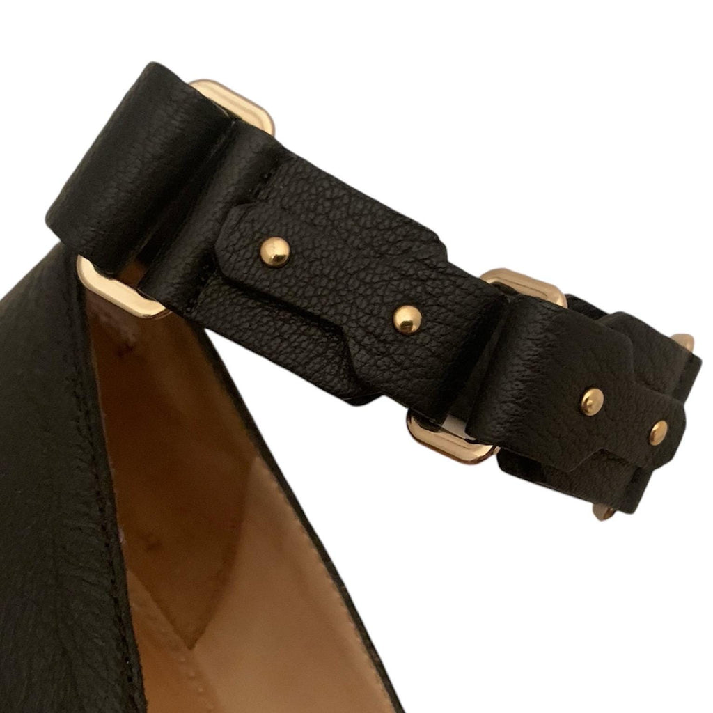 Black high heel stiletto shoes with ankle strap, luxury leather by Lanvin
