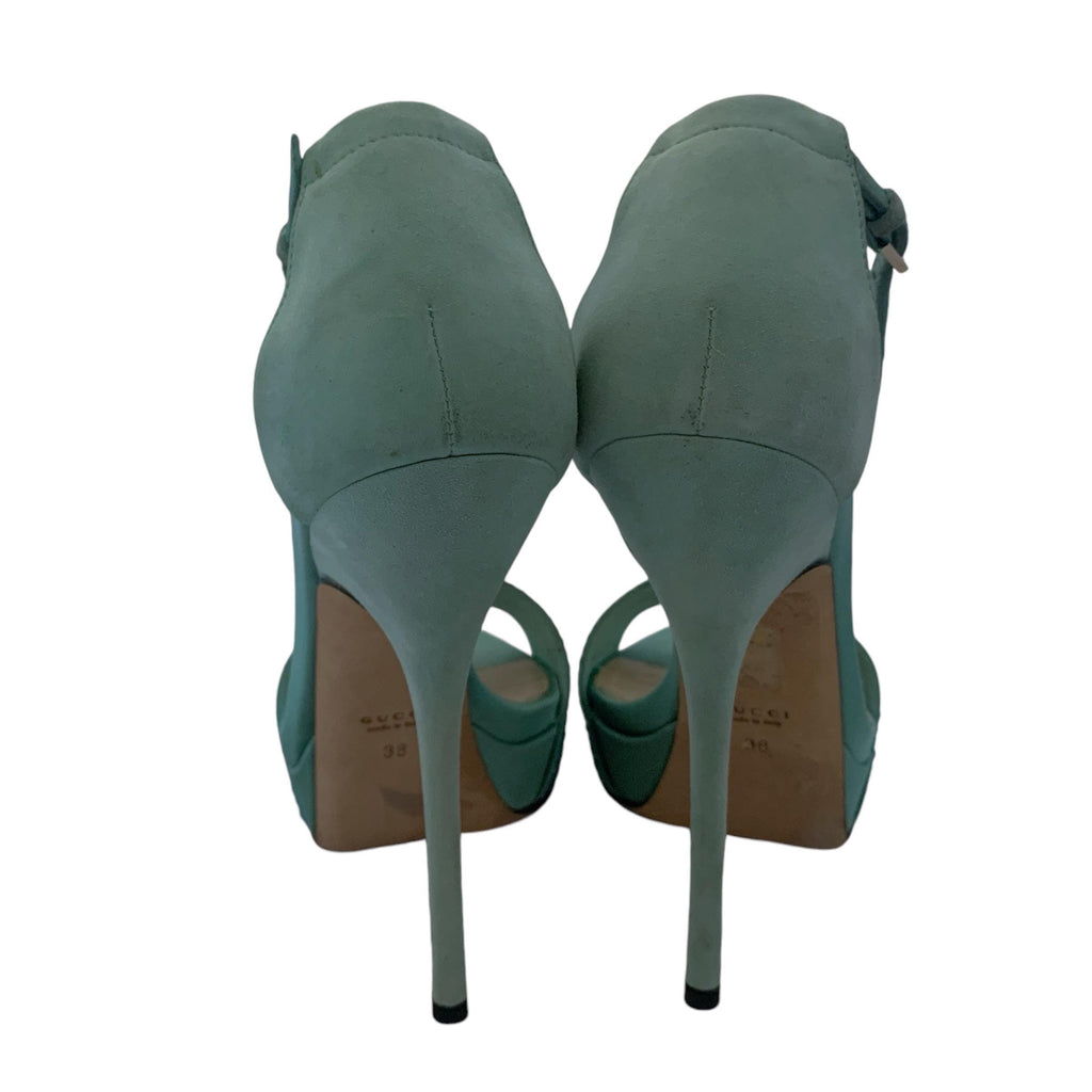 Crystal-embellished Gucci shoes - Blue suede wedding sandals