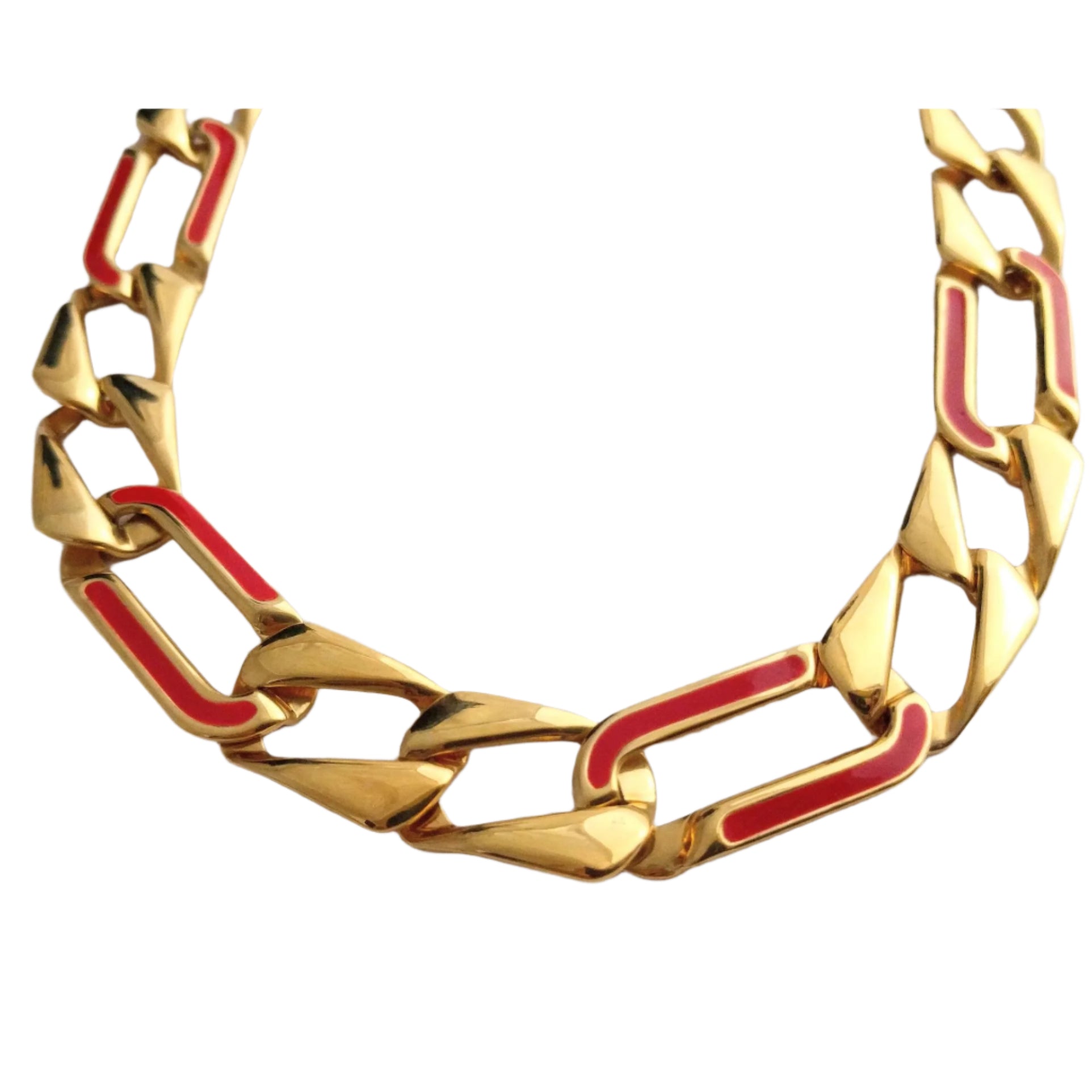 Vintage MONET gold chain necklace with red enamel accents, 21 inches long, signed MONET