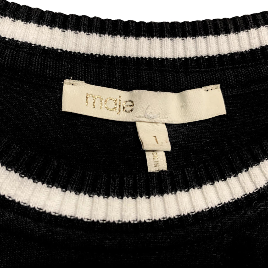 Chic Maje crew neck top, black with floral embroidery, size small, perfect for work or leisure