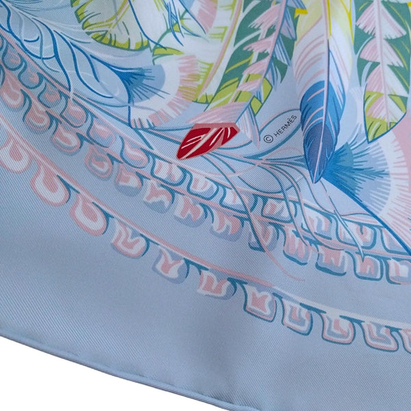Hermès Danse Pacifique silk scarf, 90cm square, light blue, designed by Laurence Bourthoumieux