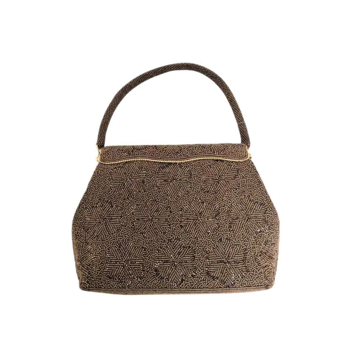 Vintage 1940s Beaded Evening Bag – Floral Design, Micro Glass Beads, Gold Clasp, Scalloped Frame