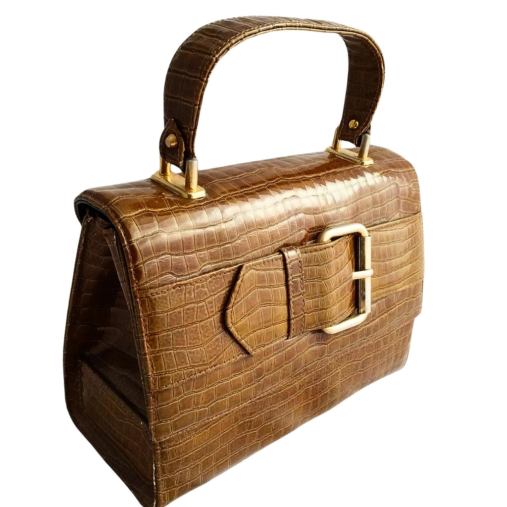 Vintage Coret Faux Croc Top Handle Bag – Rare 1950s/60s Purse, Made in Canada, Pristine Condition