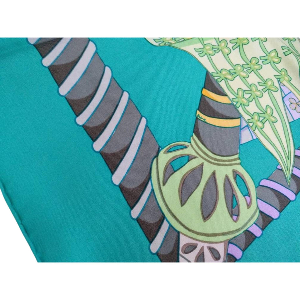 Hermès designer silk scarf, hand-rolled hems, iconic Annie Faivre creation
