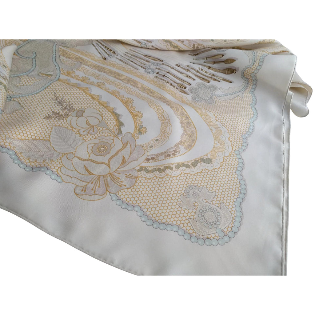 Hermès Scarf – "Doigts de Fée" by Caty Latham, 2000 Collectible Silk Scarf, Tribute to Lace-Making Art, 89cm Square, Made in France