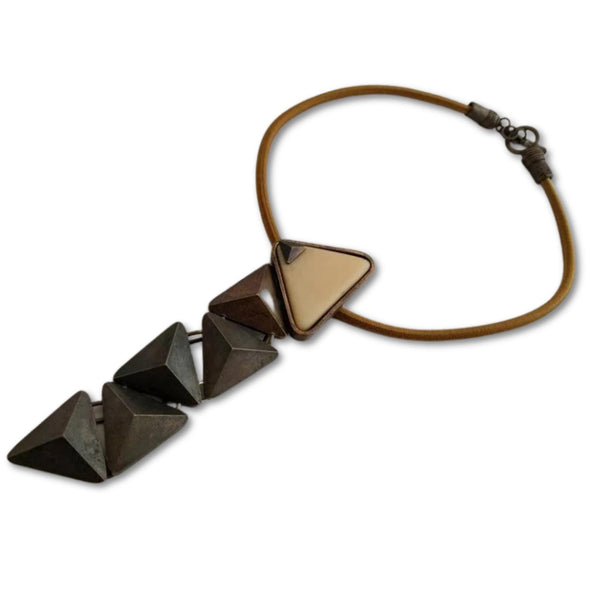 La Tribu Rigaux French modernist pendant necklace, 1990s, black elastic, stone, metal