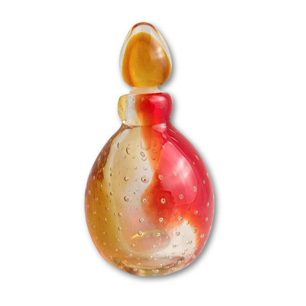 Vintage Murano bullicante glass perfume bottle with stopper, red accents - Handcrafted Murano perfume bottle