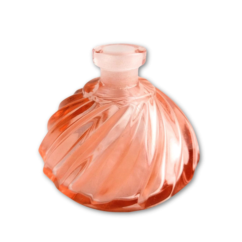 Mid-century art glass perfume bottle, pink glass with stopper, vintage - Feather stopper perfume bottle