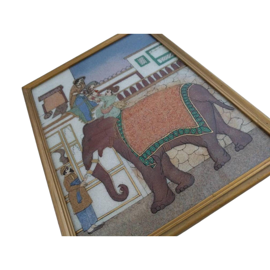 Colorful gemstone painting using natural semi-precious stones, unique Indian artwork - Rajasthan Indian gemstone art
