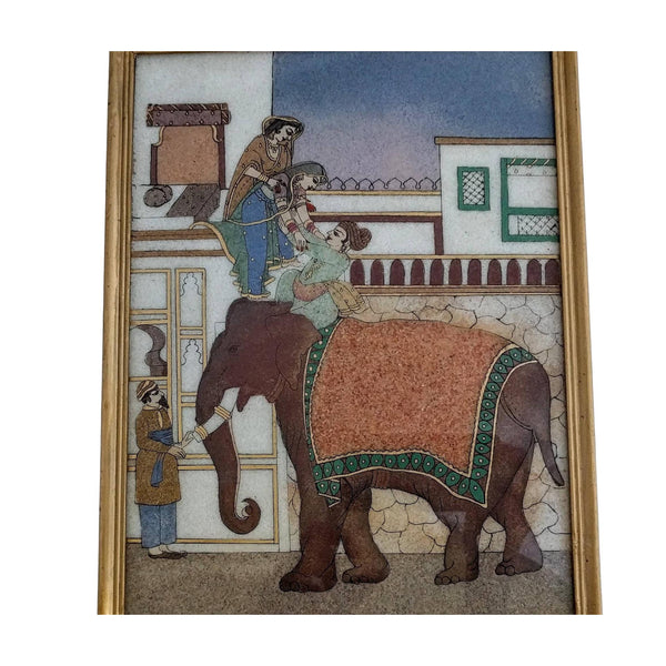 Handmade gemstone painting from Rajasthan, India, framed art, 9.5 x 12.5 inches - Semi-precious stone artwork - Indian gemstone painting