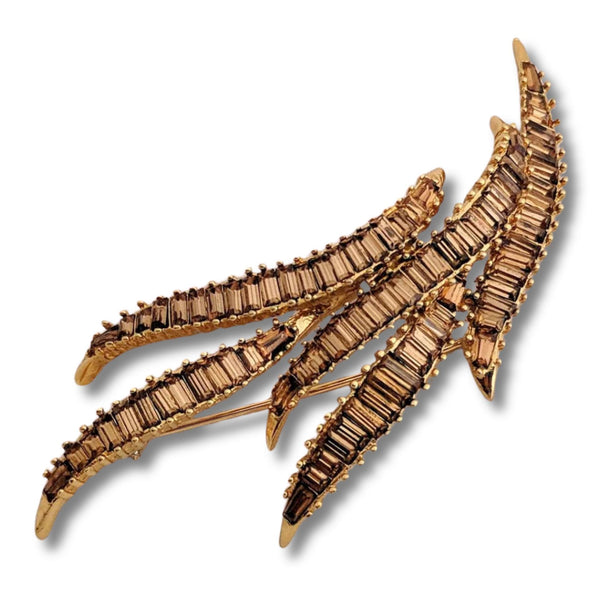 Marcel Boucher Art Deco brooch, 9331P, rhodium-plated with baguette crystals - Gold-tone Art Deco style brooch