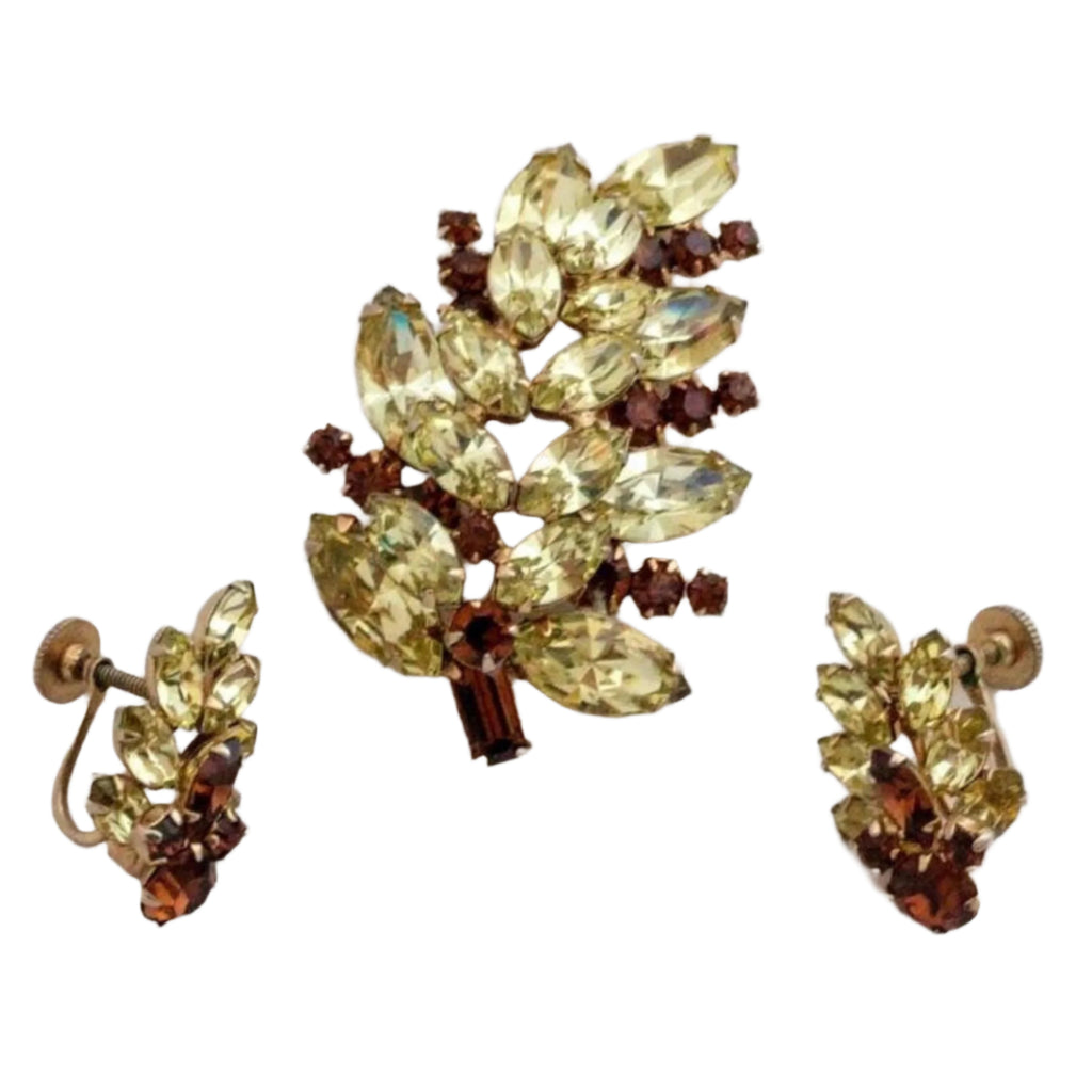 Vintage Sherman Rhinestone Brooch & Earring Set -Mint condition