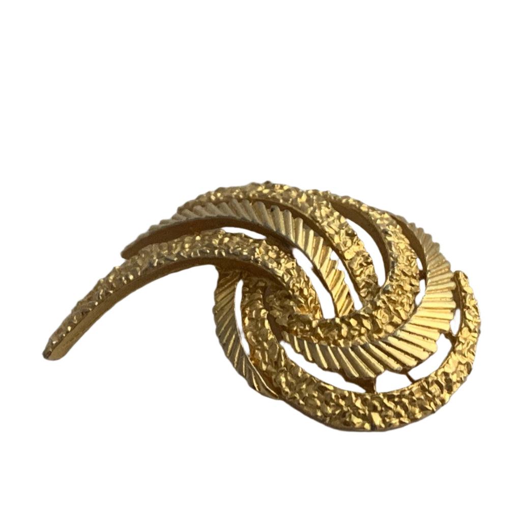 Vintage burnished gold leaf brooch, textured wing pin, 2.5 x 1.5 inches, excellent condition