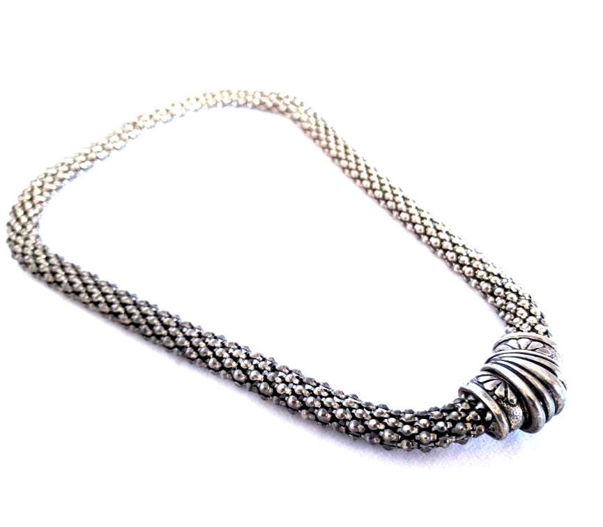 Heavy vintage woven rope choker necklace, checker pattern, 16-inch length