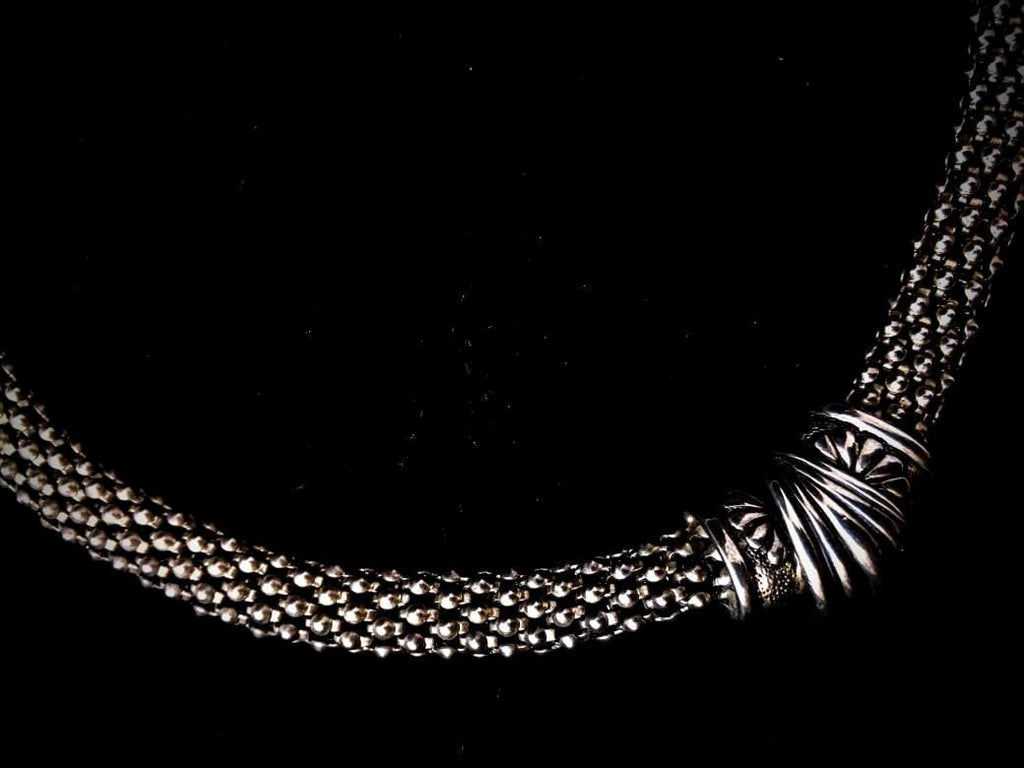 Statement silver-tone mesh chain choker, vintage jewelry, magnetic closure