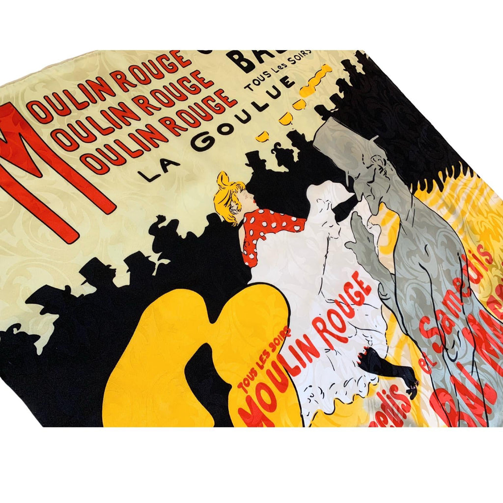 Silk Scarf Moulin Rouge La Goulue Collectible Toulouse-Lautrec Rare Made in France Square Scarf for Art Lovers