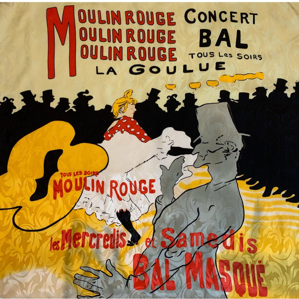 Silk Scarf Moulin Rouge La Goulue Collectible Toulouse-Lautrec Rare Made in France Square Scarf for Art Lovers