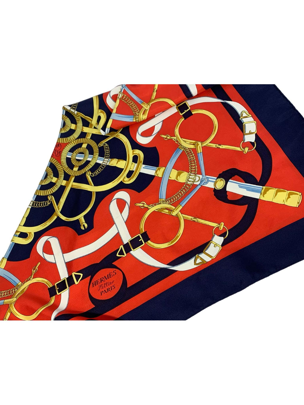 Rare Hermès Eperon d'Or Scarf – Henri d'Origny 1974, Navy/Red, Made in France