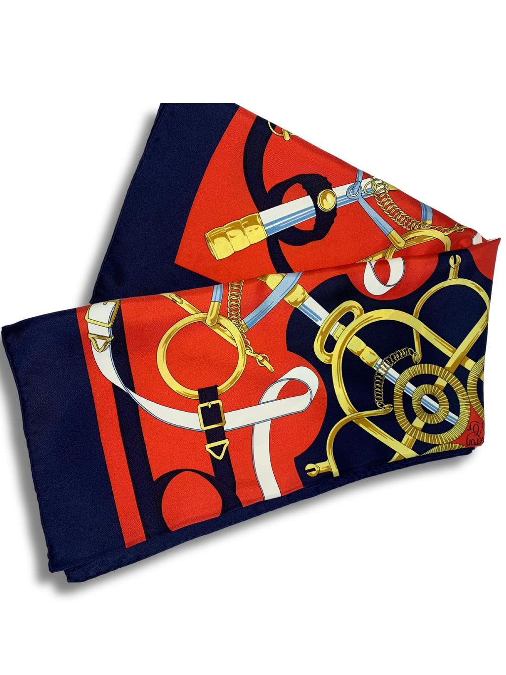 Rare Hermès Eperon d'Or Scarf – Henri d'Origny 1974, Navy/Red, Made in France