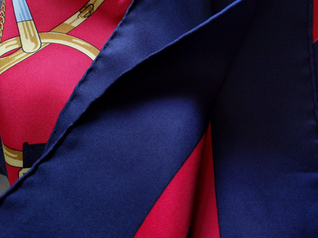 Rare Hermès Eperon d'Or Scarf – Henri d'Origny 1974, Navy/Red, Made in France