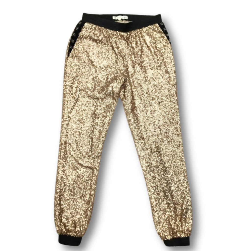 House of Harlow 1960 sequin jogger pants, black elastic waist, small, fully lined