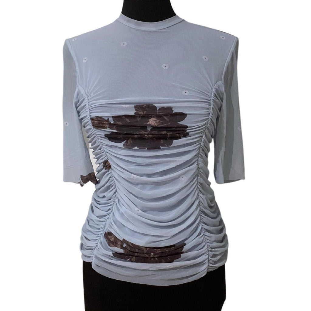 GANNI ruched short-sleeve dress, EU 40 (US 8/10), sustainable Danish fashion