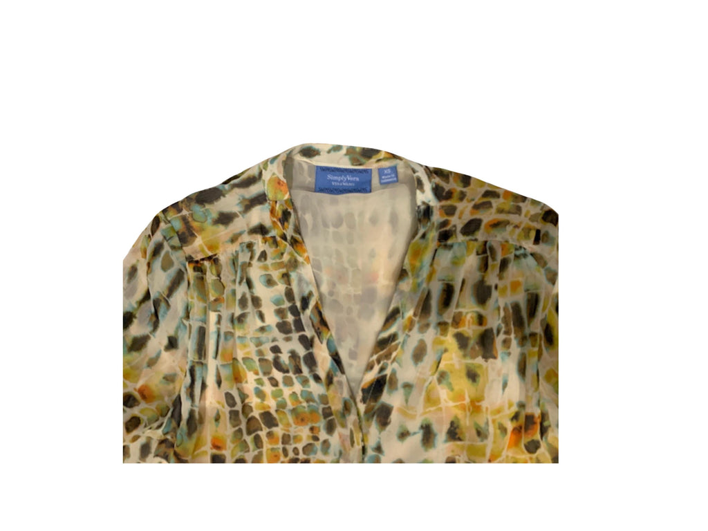 Simply Vera Vera Wang sheer blouse, XS, split V-neck, tunic style, rope belt