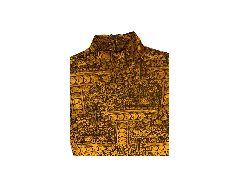 Luxury French fashion, Rodier vintage top with intricate velvet motif, mock neck