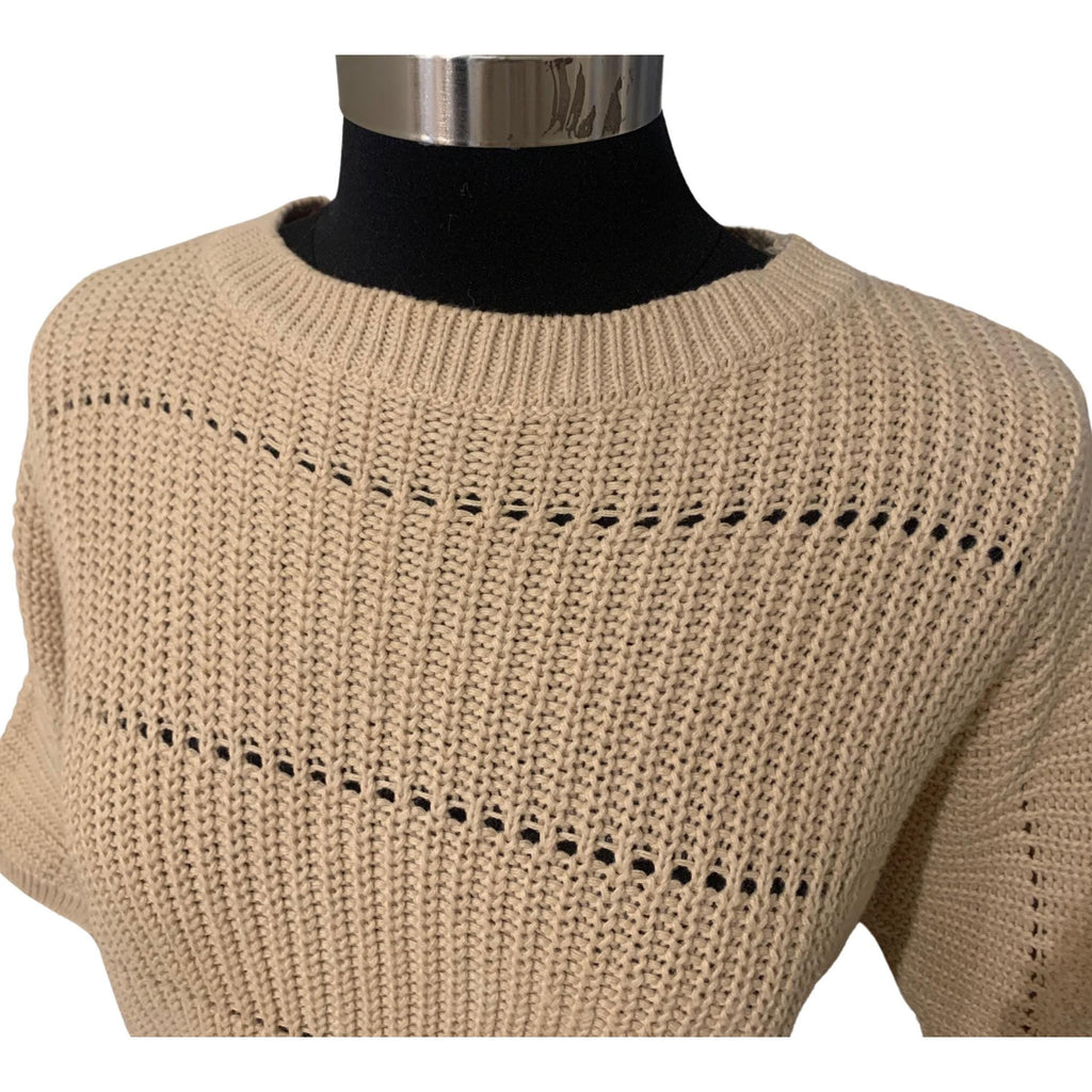 Effortless bohemian chic DVF crochet sweater, cream color, elbow sleeves, lightweight