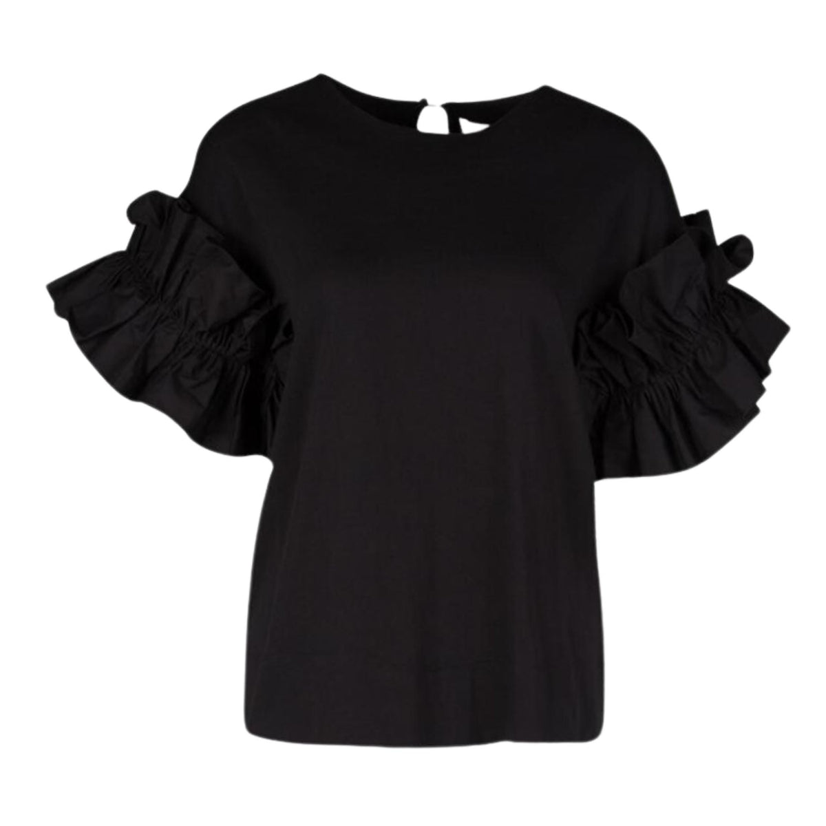 Victoria Victoria Beckham black ruffle sleeve T-shirt, soft cotton, relaxed fit