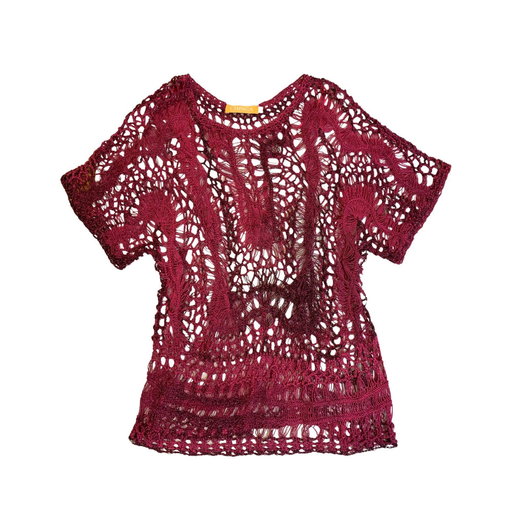 Two-tone fuchsia knit top, breathable cotton blend, relaxed feminine style