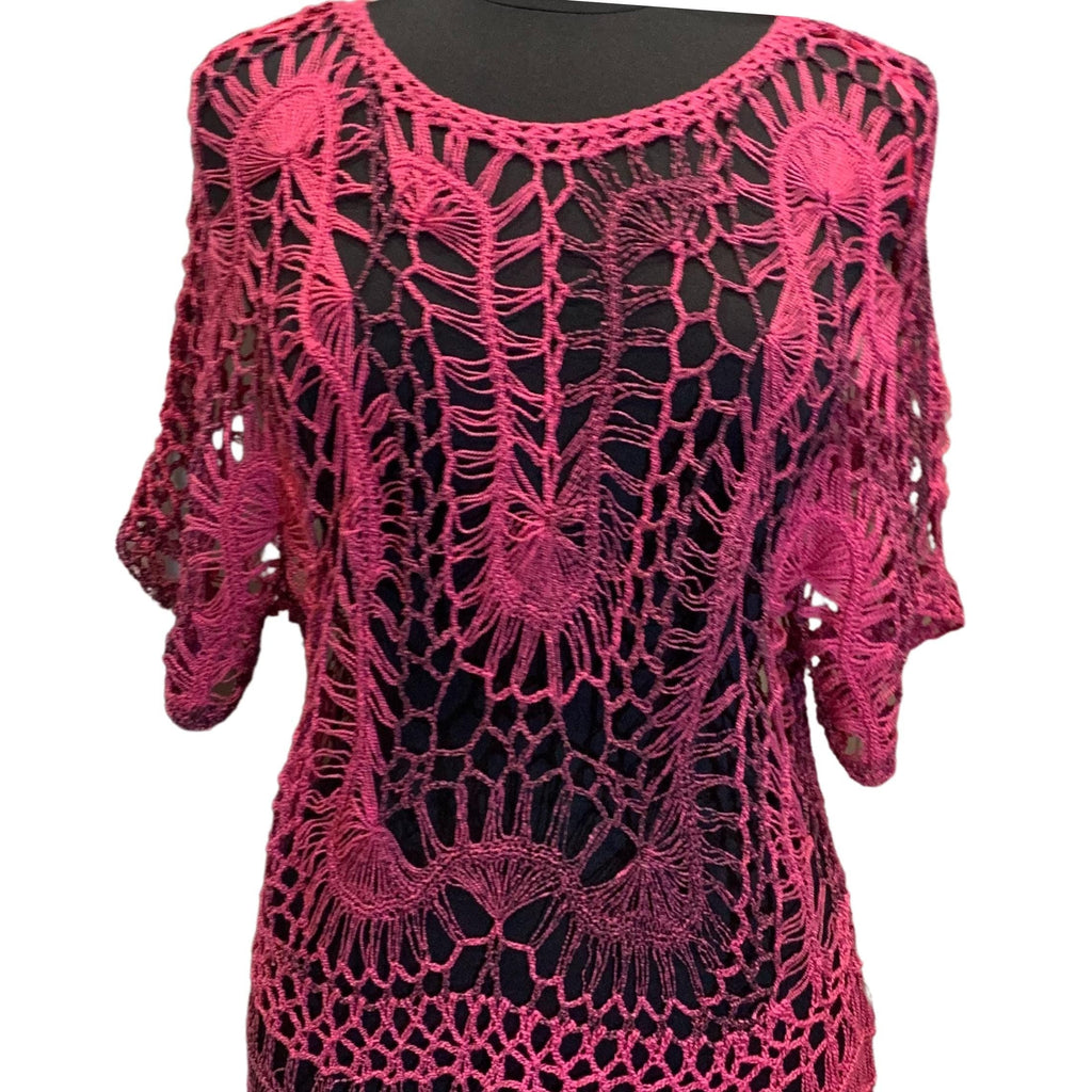 Luxury pre-loved Crisca blouse, crochet detail, Escada-affiliated fashion brand