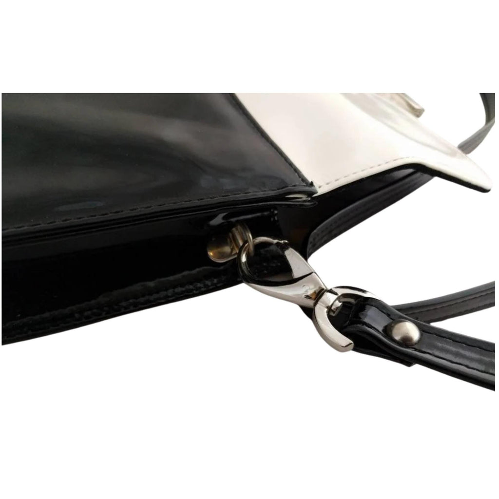 Vintage Peter Kaiser envelope clutch, black patent leather and suede handbag