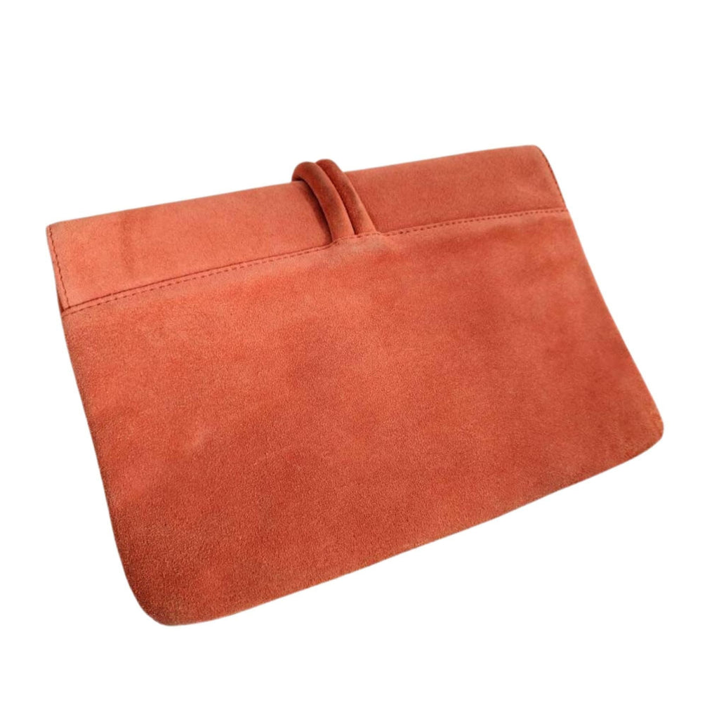 Burnt orange suede fold-over clutch, medium-sized, chic evening bag