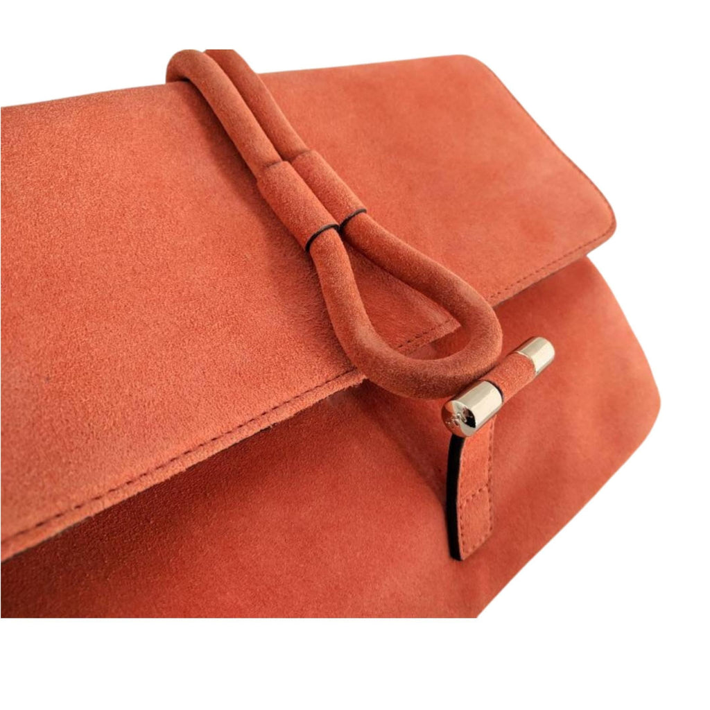 Luxury suede designer clutch in burnt orange, Tila March handbag