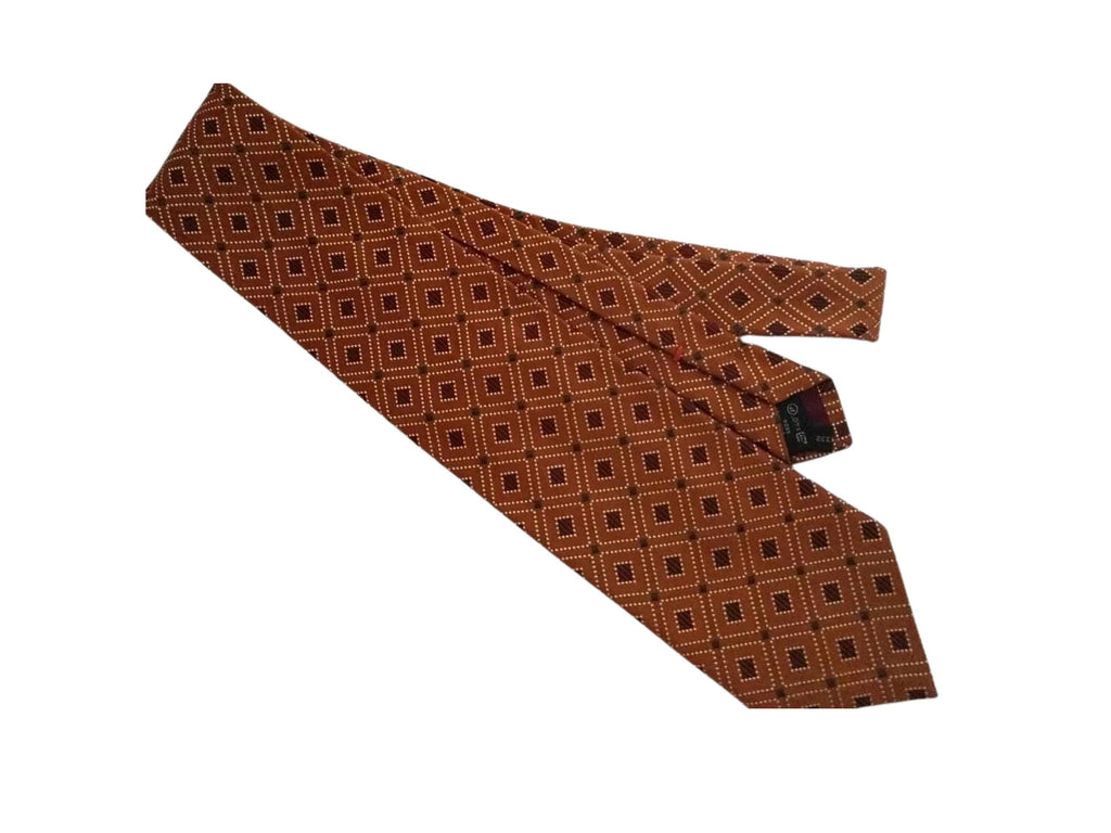 Ermenegildo Zegna Geometric Silk Tie – Orange and Burgundy, 4” Width, Made in Italy Ermenegildo Zegna Tie - 100% Silk - Made in Italy