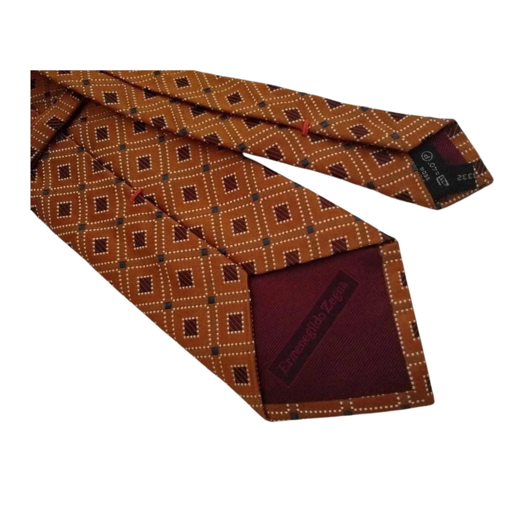 Ermenegildo Zegna Geometric Silk Tie – Orange and Burgundy, 4” Width, Made in Italy Ermenegildo Zegna Tie - 100% Silk - Made in Italy