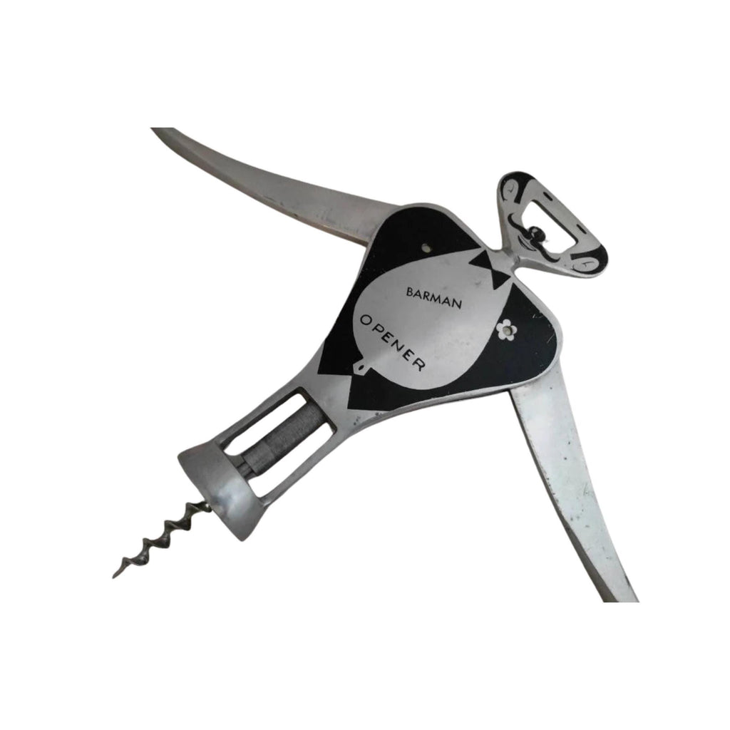 Vintage Carlo Gemelli 1950s Corkscrew & Bottle Opener Set – “Barman” Double Lever Design, Made in Italy