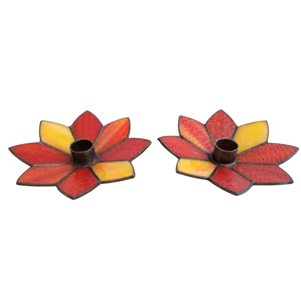 Candle Holders colored glass stained glass style candle holders Rare candle holder Vintage Mid-Century Flower Design candleholder