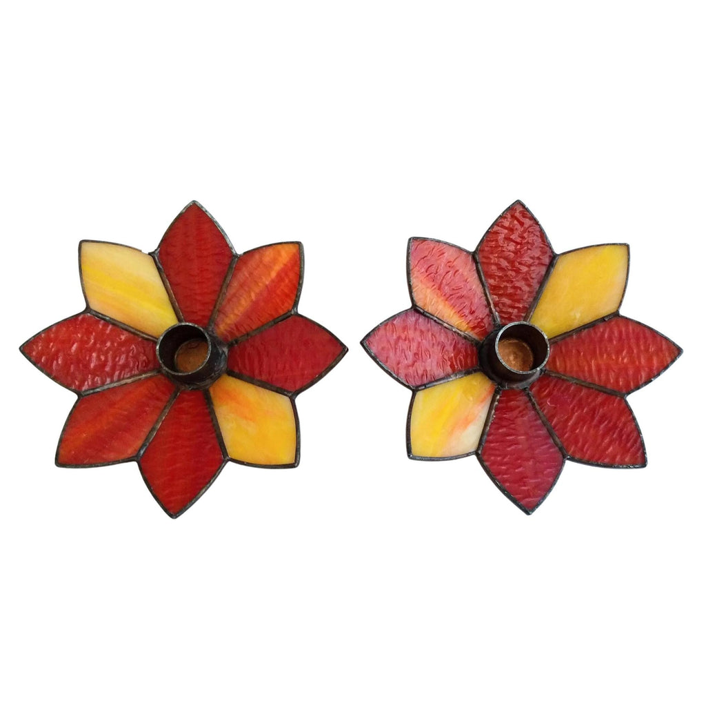 Candle Holders colored glass stained glass style candle holders Rare candle holder Vintage Mid-Century Flower Design candleholder
