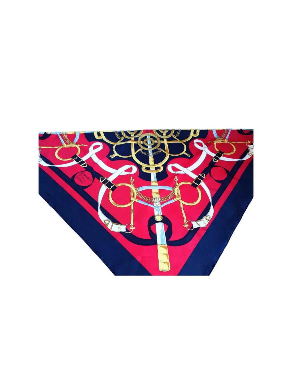 Rare Hermès Eperon d'Or Scarf – Henri d'Origny 1974, Navy/Red, Made in France