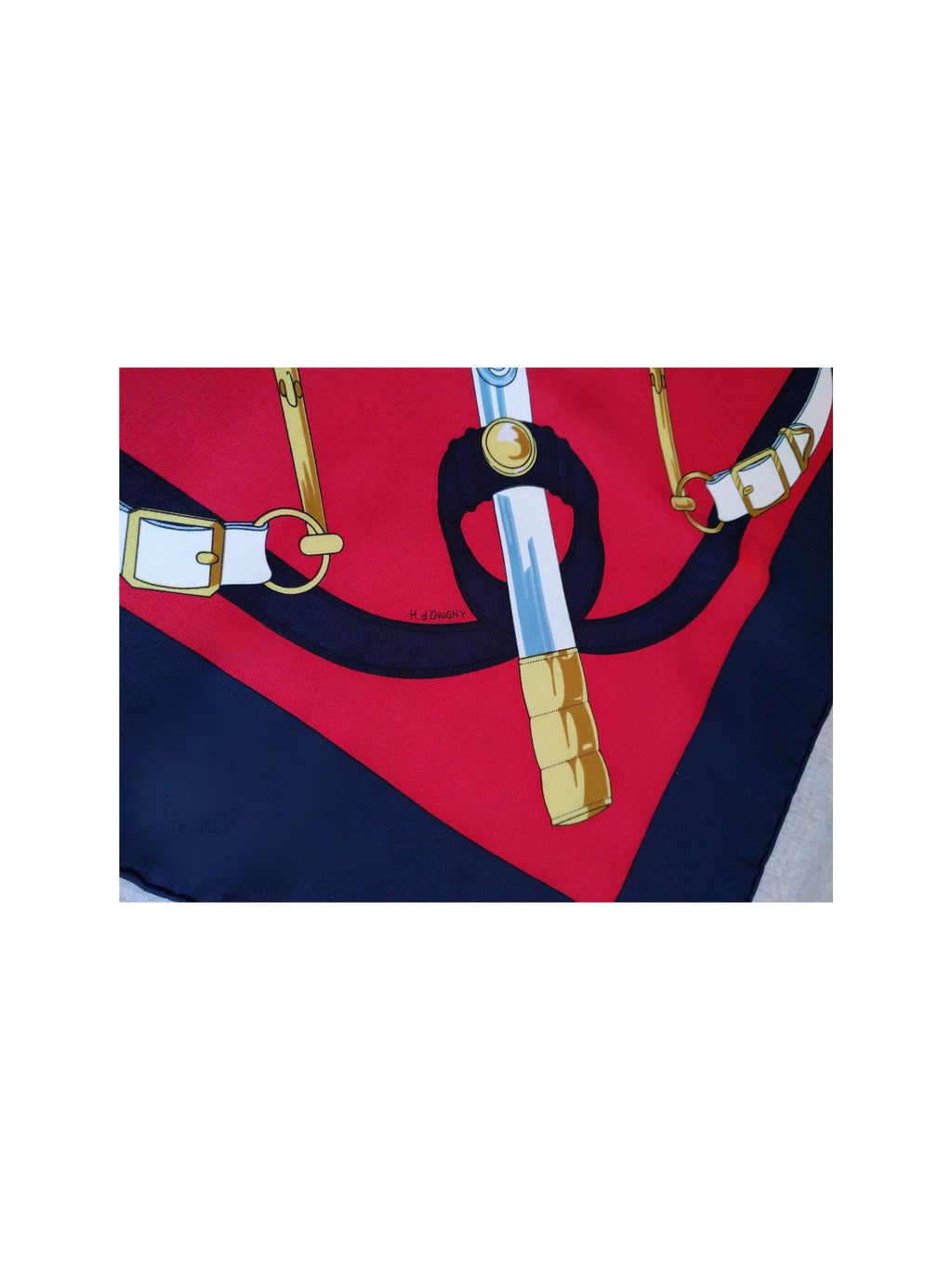 Rare Hermès Eperon d'Or Scarf – Henri d'Origny 1974, Navy/Red, Made in France