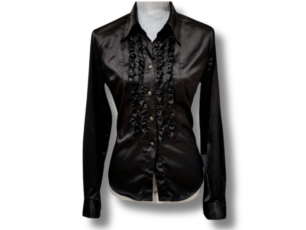 Italian designer Moschino black satin shirt, stylish formal or casual wear