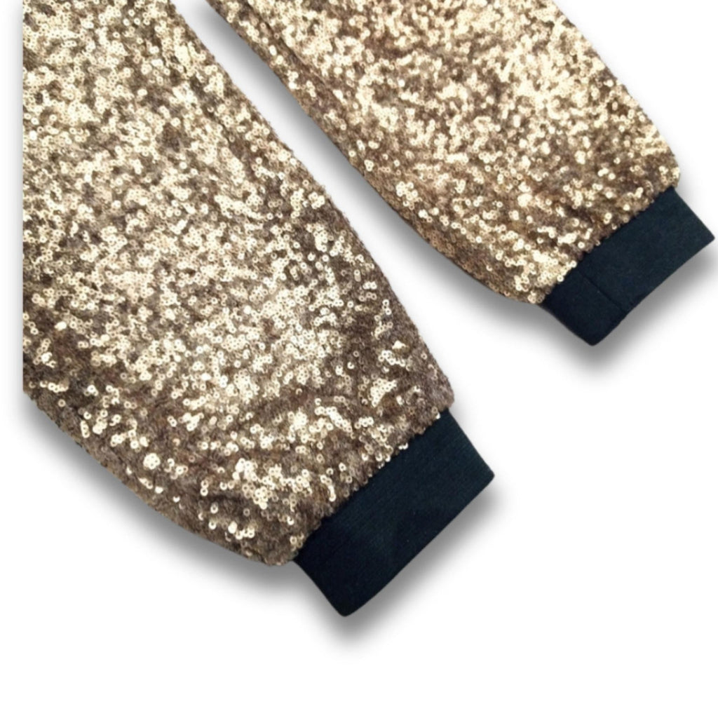 All-over sequin joggers, relaxed fit, House of Harlow, gold, size small