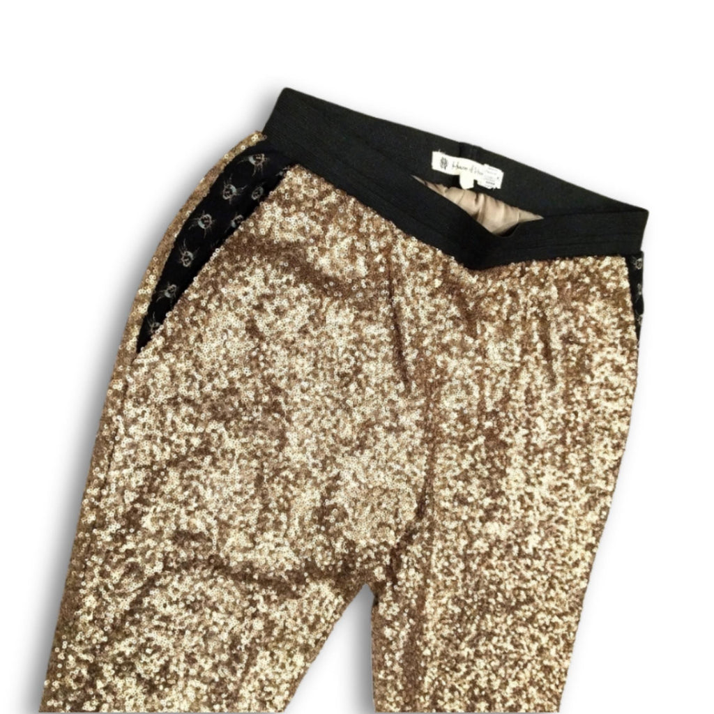 Glamorous House of Harlow sequin joggers, chic party pants, fully lined