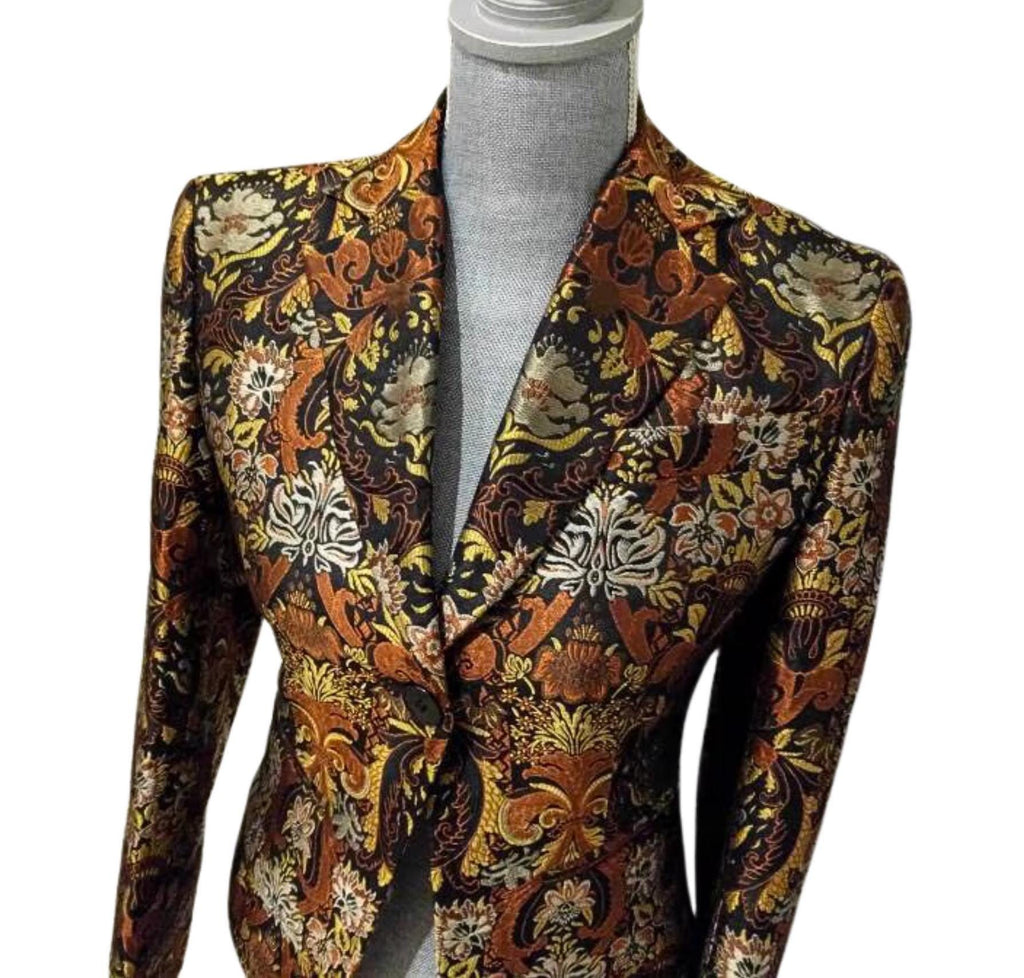 Richard Tyler Brocade Blazer – Rare Silk Gold Jacquard Blazer, Luxury Designer Blazer, Vintage Statement Piece