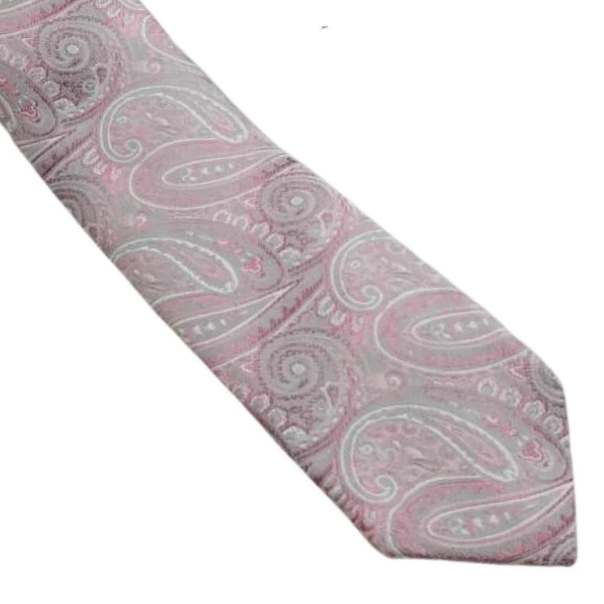 Bresciani Silk Paisley Necktie – Pink & Gray Italian Designer Tie, 100% Silk, 2 3/4" Width, Made in Italy