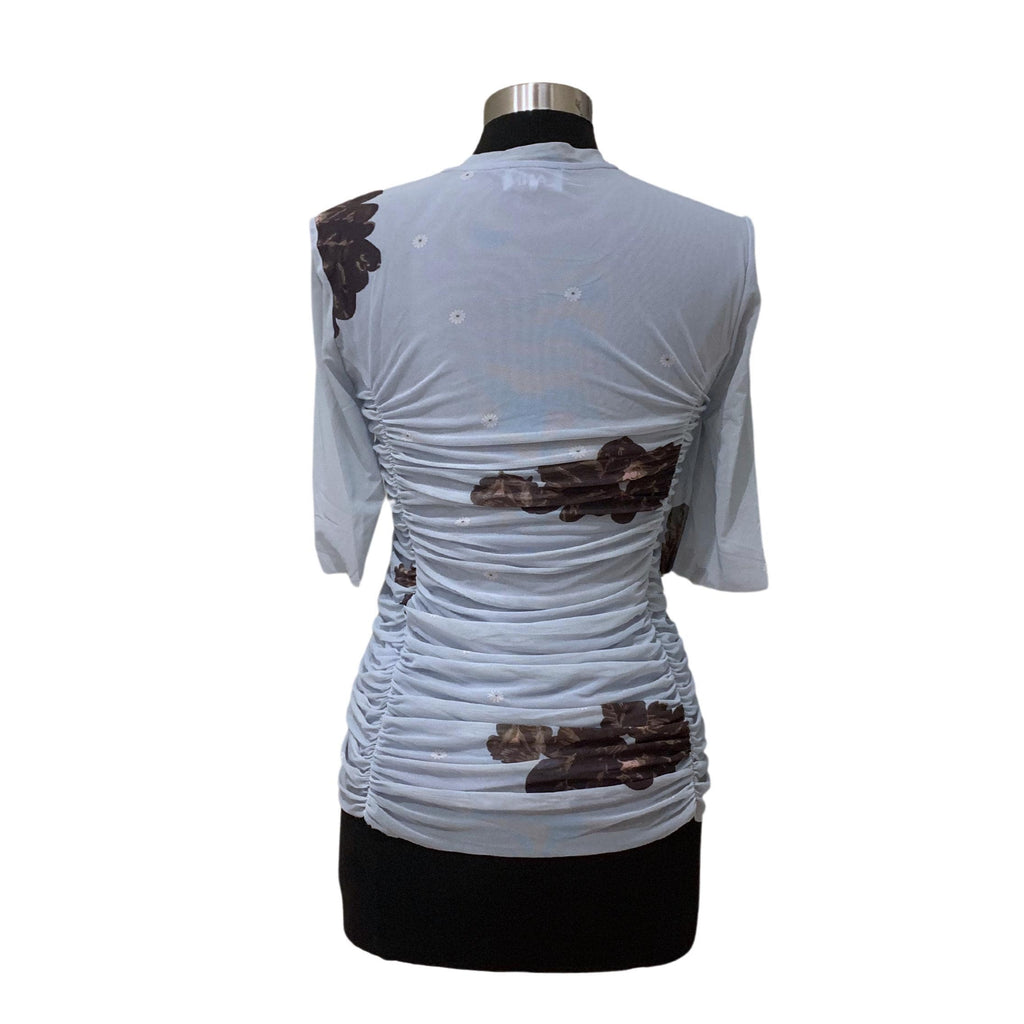 Elegant GANNI short-sleeve ruched dress, high-end contemporary fashion