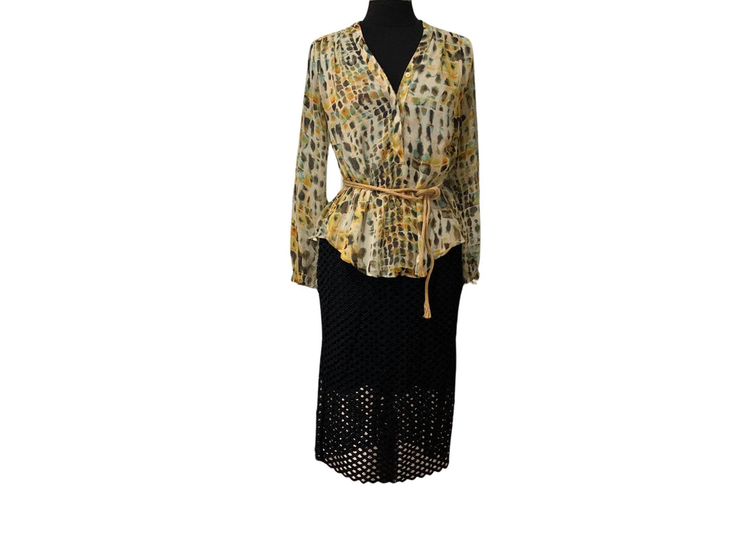 Simply Vera loose-fit blouse, brown and yellow print, polyester, casual chic